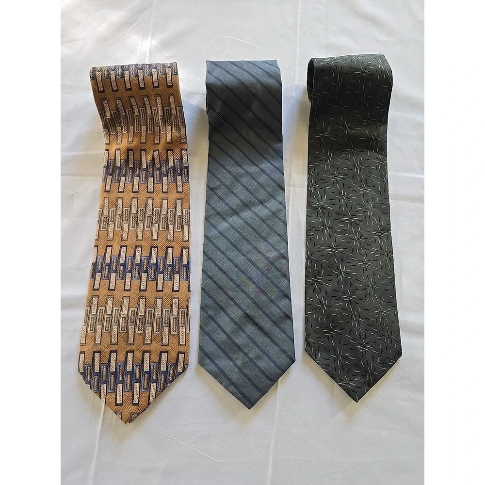 Vintage Kenneth Cole Reaction Silk Tie Lot of 3 Blue Green Tan‎ Men's